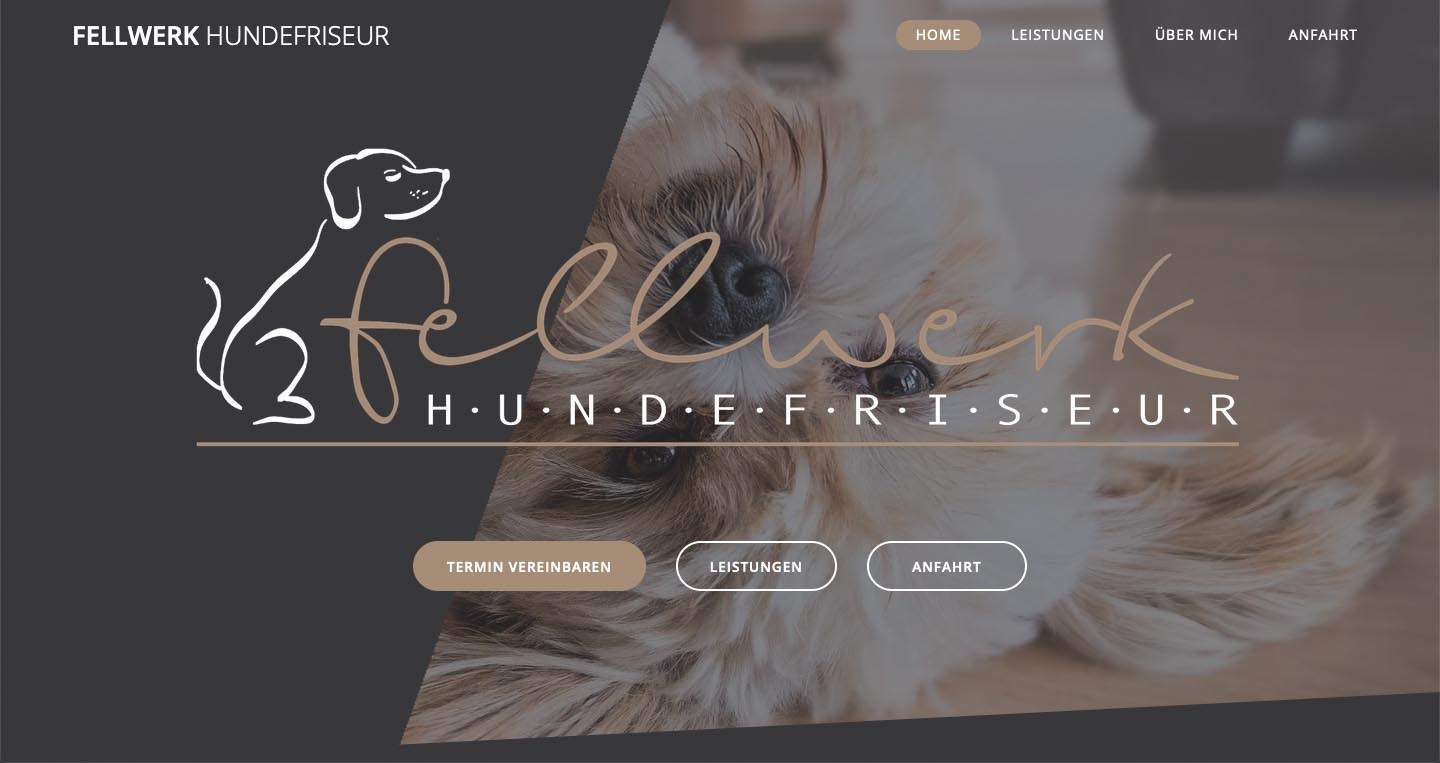 Fellwerk Hundefriseur: Die Startansicht in der Desktop-Version