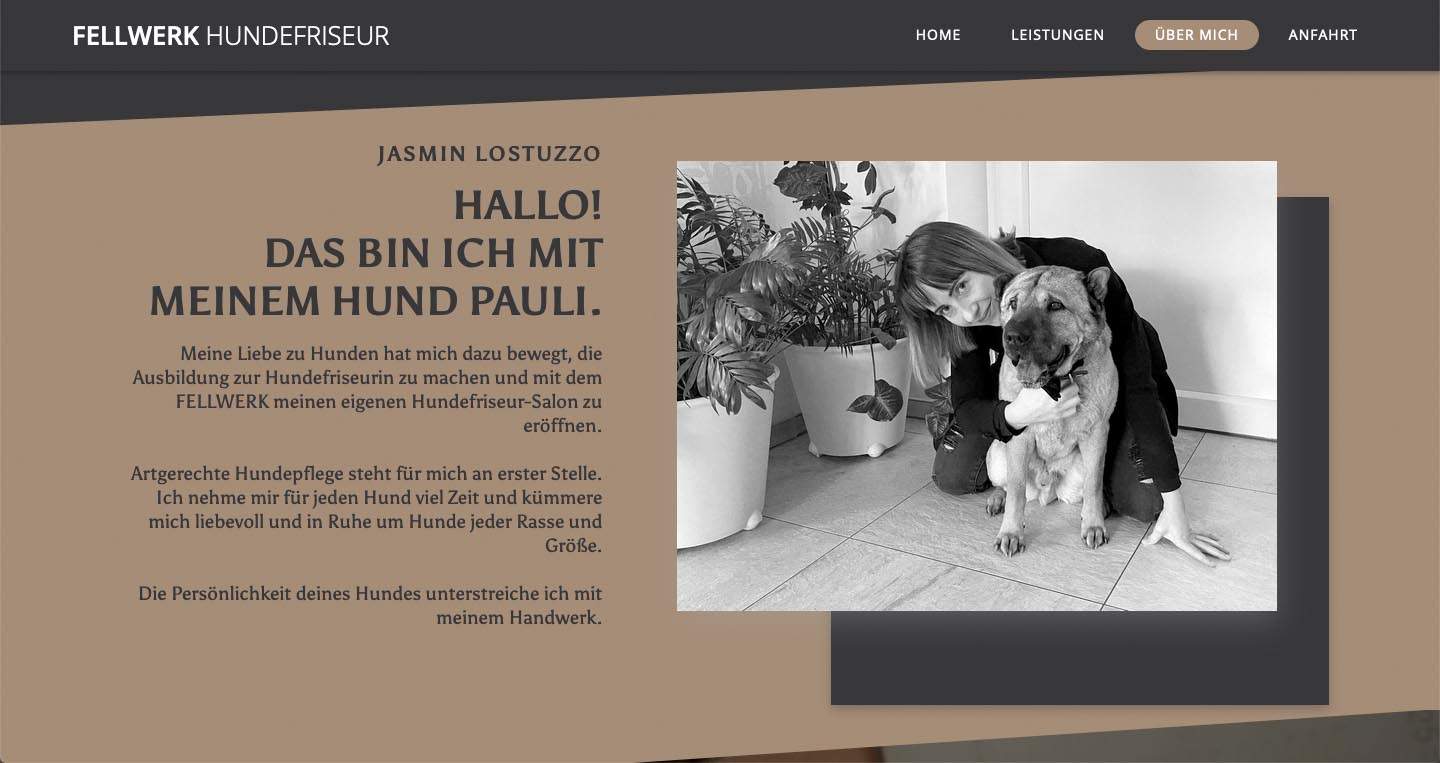 Das Gesicht zum Unternehmen: Jasmin mit ihrem eigenen Hund Pauli.